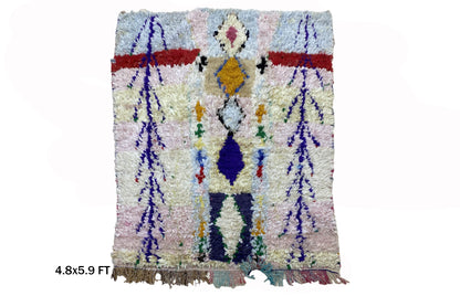 5x5 Moroccan Boucherouite Vintage Area Rug, Diamond Home Decor.