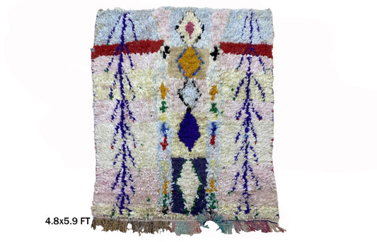 5x5 Moroccan Boucherouite Vintage Area Rug, Diamond Home Decor.