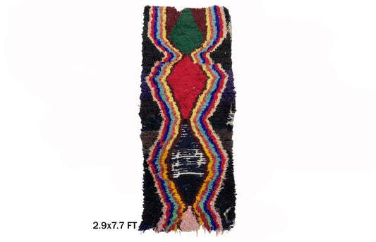 Tapis de couloir berbère marocain 3x8, décoration d'intérieur vintage unique.