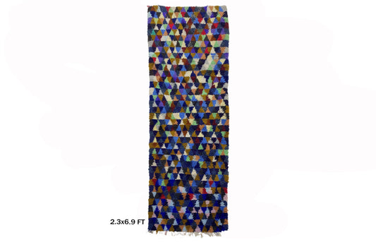 Narrow Vintage Boho Decor Runner, Checkered Colorful Moroccan 7x2 runner.