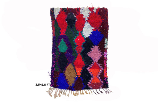 Diamond Multicolor Area Rug, Vintage 3.5x6 Moroccan Rug.