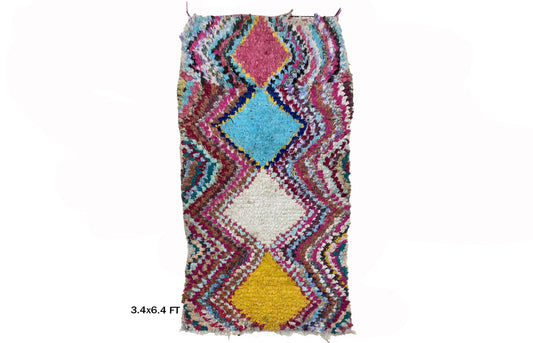 Vintage Colorful 3x6 Area Rug, Small Berber Moroccan Rug.