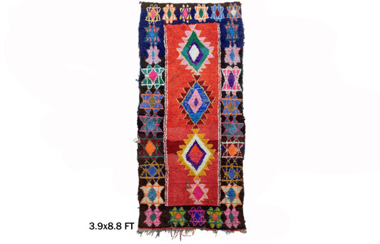 4x9 Vintage Moroccan Runner Rug, Vibrant and Stylish Berber Rug.