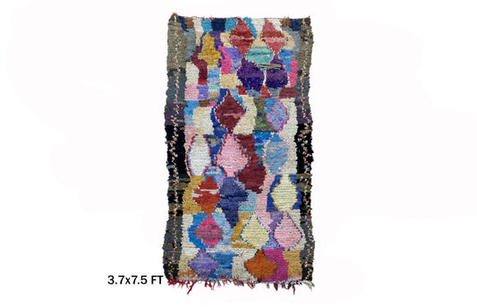 4x8 Boucherouite Vintage Moroccan Area Rug, Diamond Home Decor.