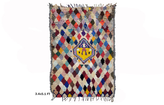 Small Moroccan Rug, 5x3 Diamond Vintage Area Rug.