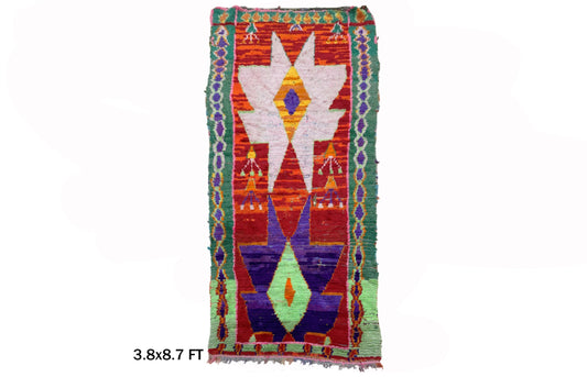 Large Moroccan Runner, 4x9 Geometric Vintage Berber Rug Runner.