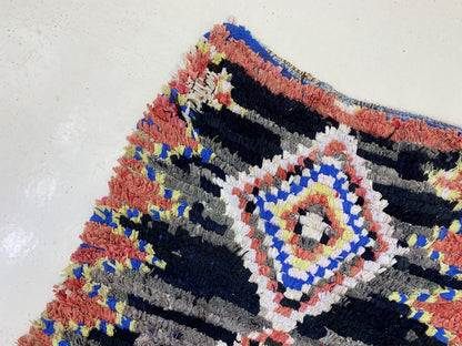Long Colorful Moroccan Runner, Boucherouite Vintage 2x8 Runner.