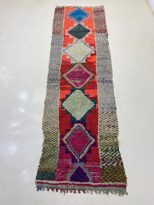 Moroccan Rug Runner, 3x10 Vintage Colorful Runner Rug, Bohemian Berber Runner Rug.