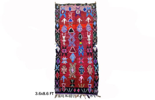 4x9 Moroccan Runner Rug, Unique Boucherouite Vintage Rug.