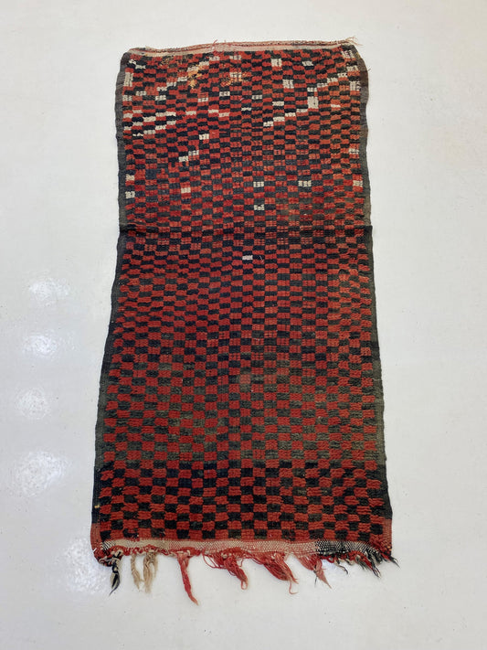 Checkered Moroccan Runner Rug, 6x3 Vintage Berber Decor Rug.
