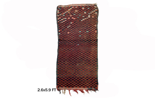 Checkered Moroccan Runner Rug, 6x3 Vintage Berber Decor Rug.