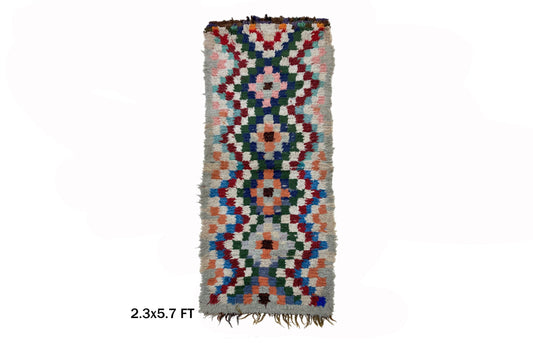 Colorful Vintage Moroccan Runner Rug, 2x6 Geometric Unique Home Decor, Authentic Berber Art.