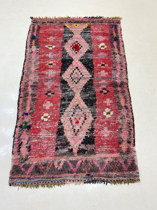 Moroccan Rug 4x7, Faded Red Wool Vintage Berber Rug, Unique Living Room Area Rug.