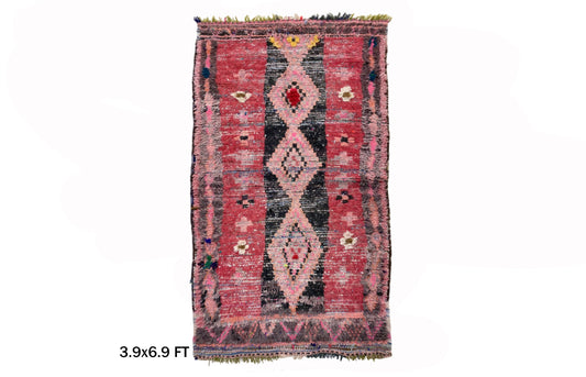 Moroccan Rug 4x7, Faded Red Wool Vintage Berber Rug, Unique Living Room Area Rug.