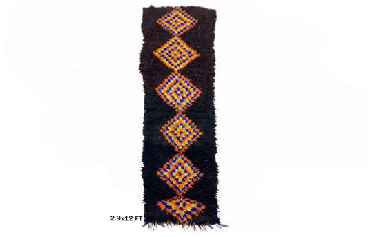 Tapis marocain à losanges 3x12, tapis berbère tissé étroit.