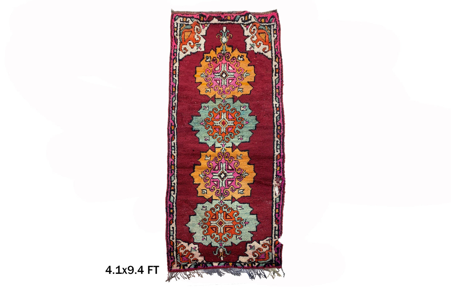 4x9 Luxurious Berber Moroccan Runner Rug, Wool Vintage Home Decor.