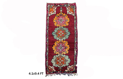 4x9 Luxurious Berber Moroccan Runner Rug, Wool Vintage Home Decor.