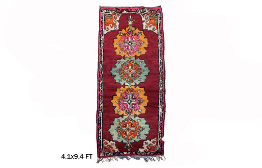 4x9 Luxurious Berber Moroccan Runner Rug, Wool Vintage Home Decor.