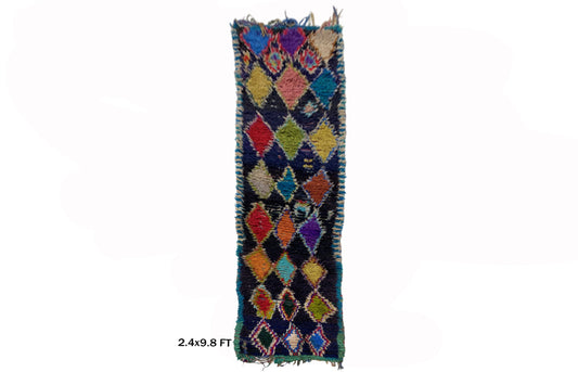 Moroccan Runner, Vintage Berber 2x10 Runner, Extra Narrow Diamond Runner.