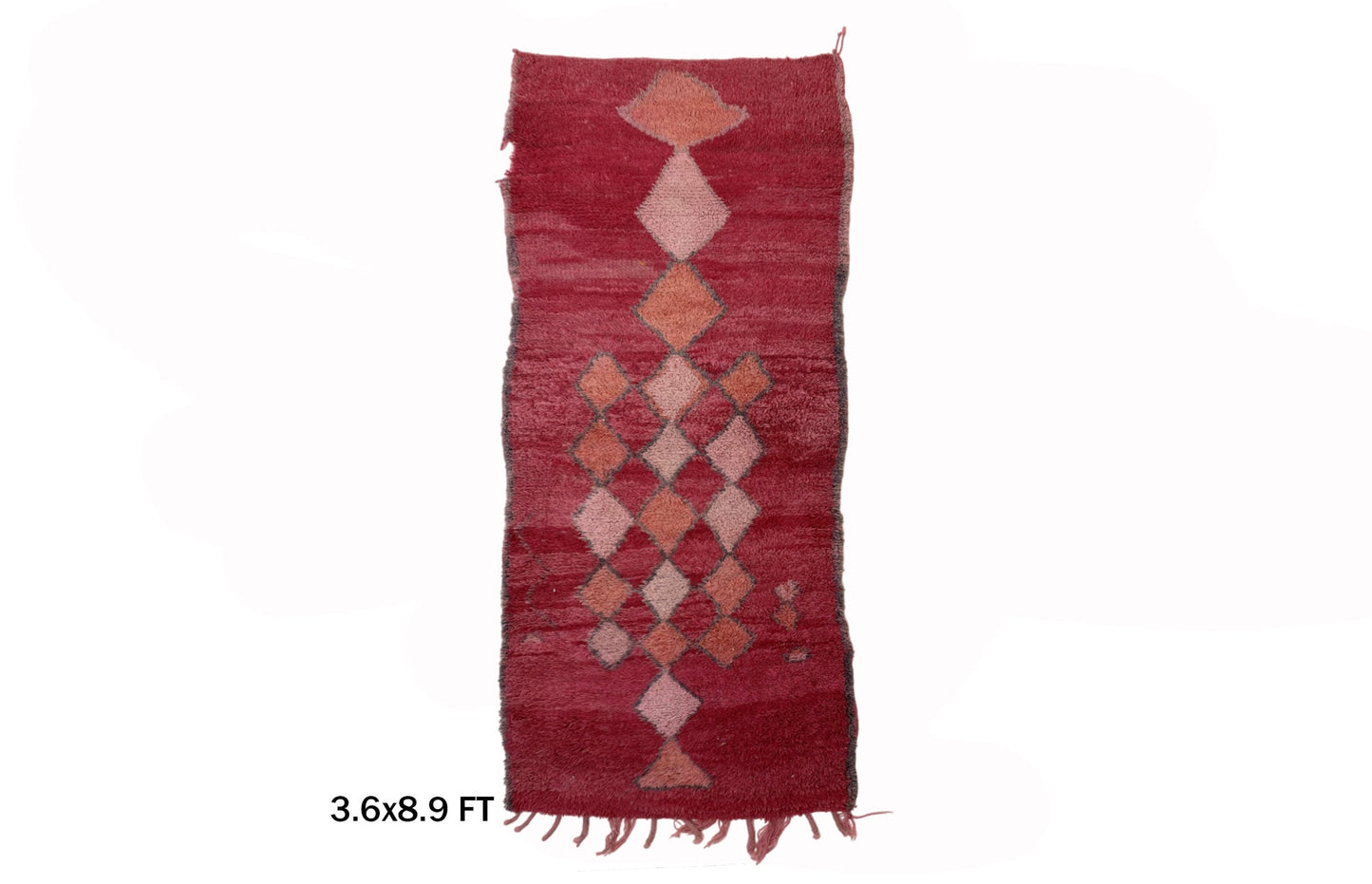 Rustic Red Moroccan Runner Rug, 4x9 Wool Rug with Diamond Design, Bohemian Home Decor.