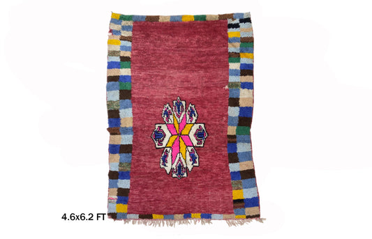 5x6 Moroccan Area Rug , Wool Colorful Vintage Room Decor.
