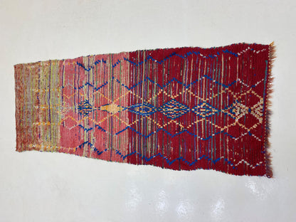Narrow Moroccan Runner Rug 2x11 ft, Traditional Diamond Wool Runner, Long Narrow Hallway Decor.