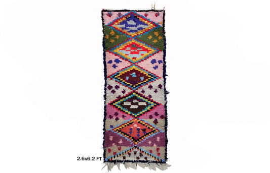 Bohemian Colorful 3x6 Rug, Moroccan Runner, Diamond Floor Decor.