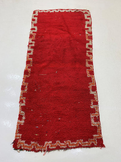 Hallway Vintage Red Runner, Moroccan Rug Runner, Unique Berber Wool 3x7 Rug.