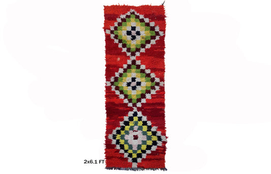 Small Vintage Moroccan 2x6 Runner, Diamond Pattern Berber Runner.