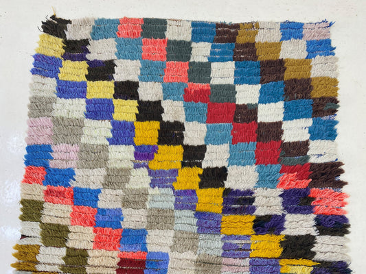 Checkered Moroccan Runner Rug, Berber Boho 9x3 Rug Runner.