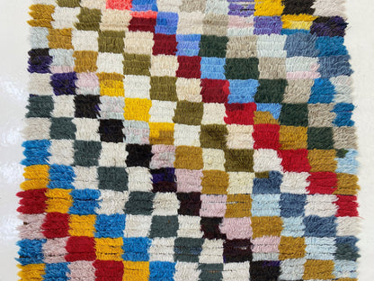 Checkered Moroccan Runner Rug, Berber Boho 9x3 Rug Runner.