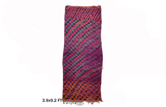 4x9 Moroccan Vintage Runner, Checkered Home Decor Rug.