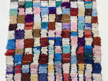 Vintage Checkered Rug Runner, 3x9 colorful Moroccan Runner Rug.
