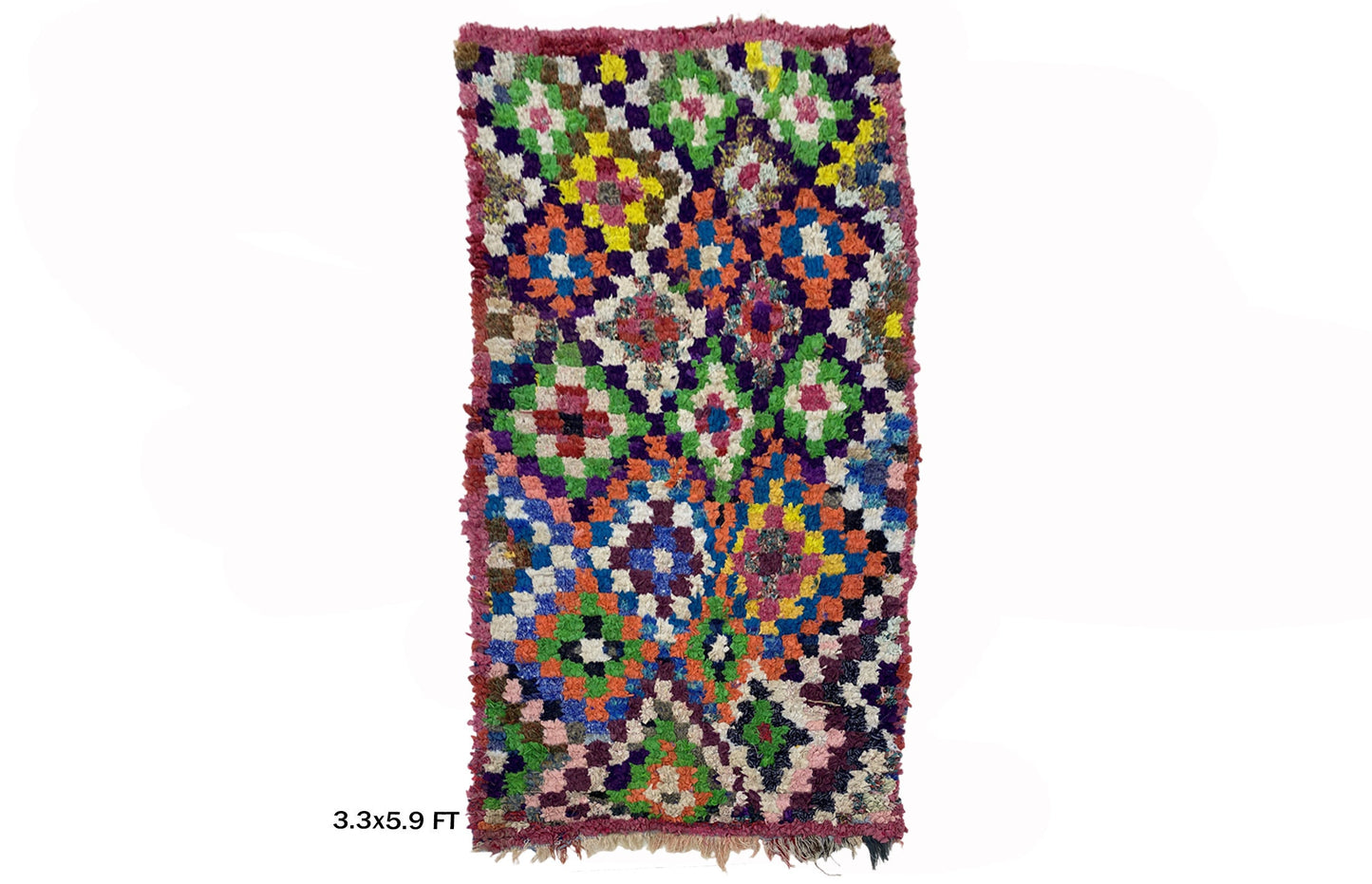 Small Checkered vintage 3x6 Rug, Diamond Colorful Area Rug.