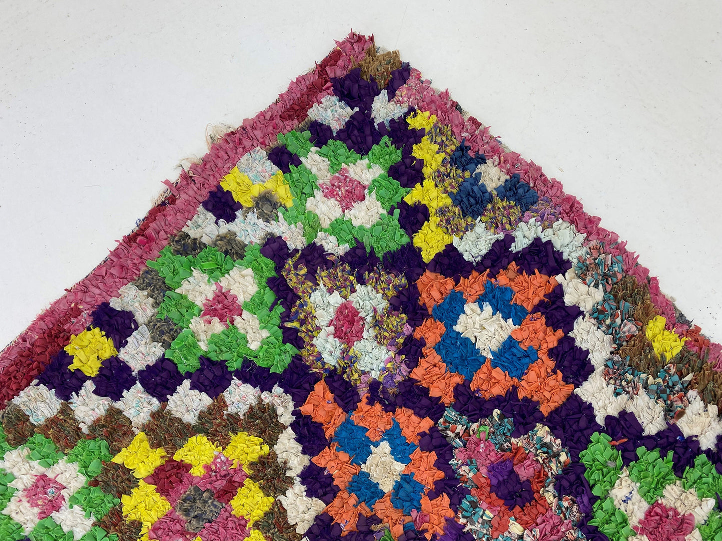 Small Checkered vintage 3x6 Rug, Diamond Colorful Area Rug.