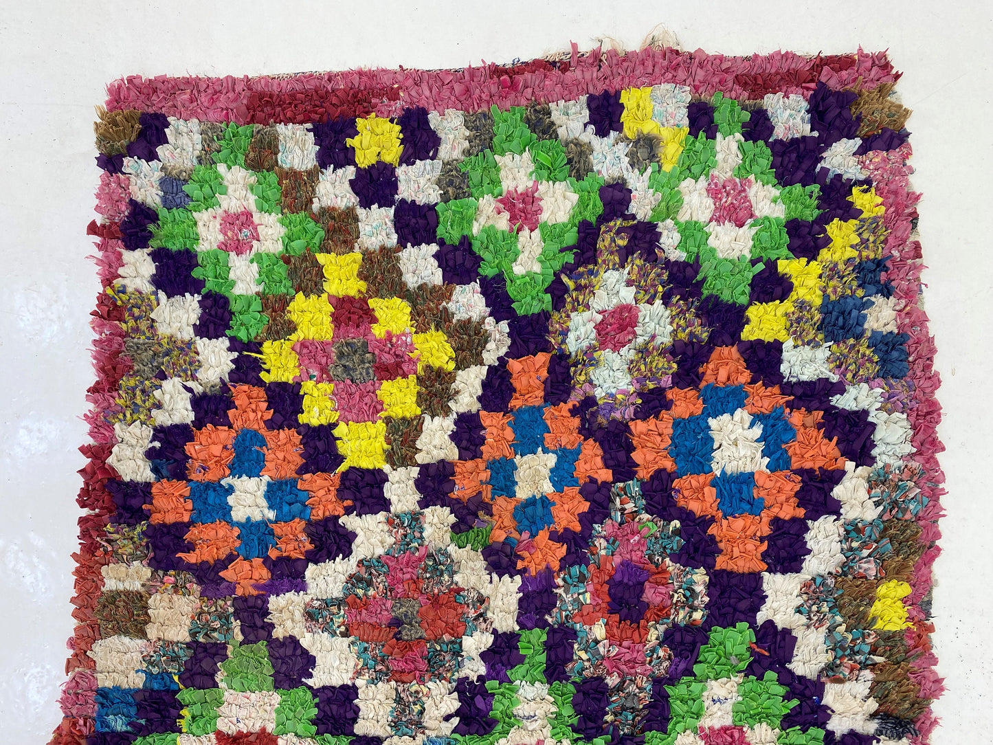 Small Checkered vintage 3x6 Rug, Diamond Colorful Area Rug.