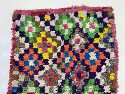 Small Checkered vintage 3x6 Rug, Diamond Colorful Area Rug.