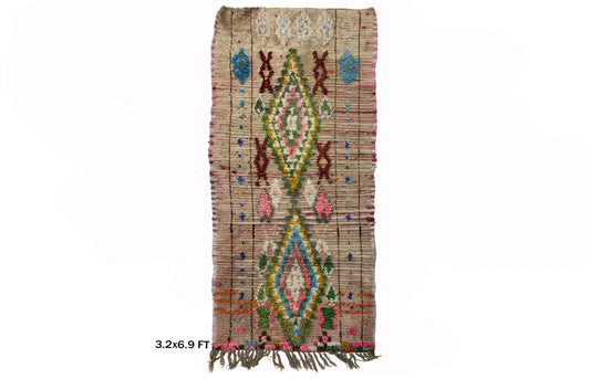 Vintage Diamond Colorful Runner, Moroccan Rug Runner.
