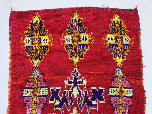 Red Moroccan Rug, Wool Vintage Berber 4x7.5 Rug, Unique Living Room Area Rug.