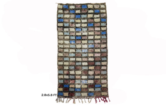 Moroccan Rug Runner, Small Checkered 6x3 Runner Rug.