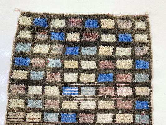 Moroccan Rug Runner, Small Checkered 6x3 Runner Rug.