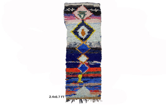 Narrow 2x7 Vintage Runner Rug, Diamond Moroccan Rug Runner.