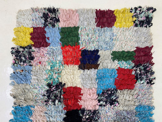Moroccan Runner, 3x8 Colorful Checkered Runner, Vintage Boho Rug.