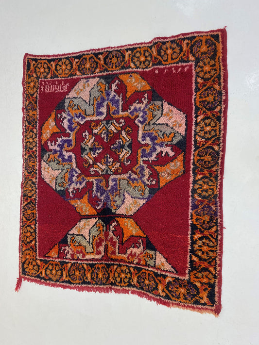 Moroccan Rug, 5x5 Colorful Vintage Wool Area Rug.
