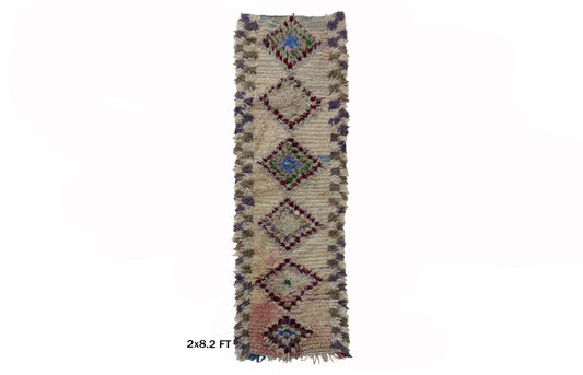 Narrow Diamond Runner Rug 2x8 ft, Moroccan Runner Rug.