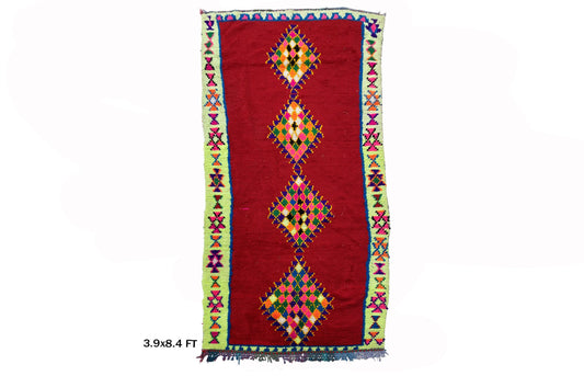 4x8 Colorful Berber Rug, Vintage Wool Area Rug, Moroccan rug.