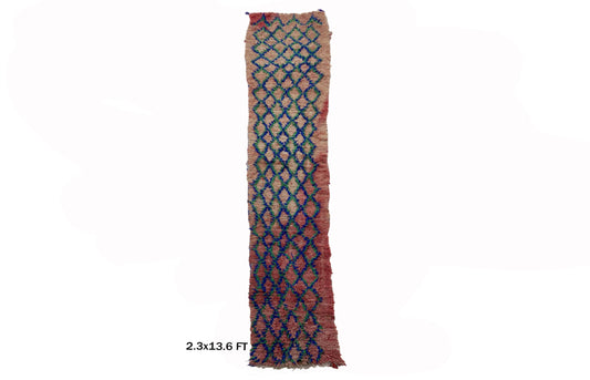 Extra Narrow 2x14 Moroccan Runner , Vintage Grid Runner, Diamond Berber Runner.