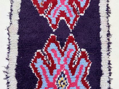 Vintage Berber Runner Rug, Narrow Colorful 9x3 Runner.