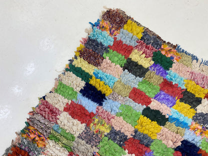 3x9 Boucherouite Moroccan Runner Rug, Berber Vintage Boho Decor.