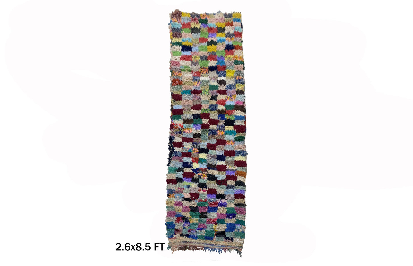 3x9 Boucherouite Moroccan Runner Rug, Berber Vintage Boho Decor.